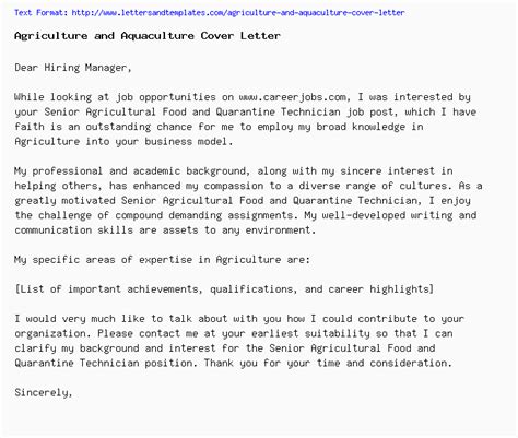 Searching for samples of job application letter? Agriculture and Aquaculture Cover Letter / Job Application ...