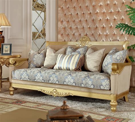 Homey Design Hd 2666 3pc Sofa Set Metallic Bright Gold Finish Luxury
