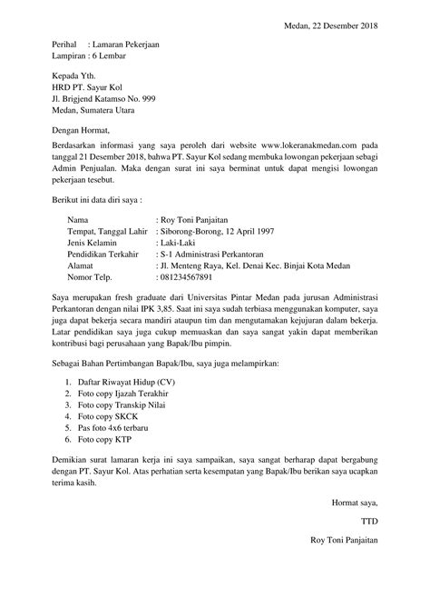 Contoh Surat Lamaran Kerja Tulis Tangan Menurut Bahasa Indonesia