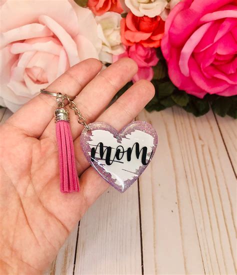 Acrylic Heart Keychain With Tassel Personalized Name Etsy
