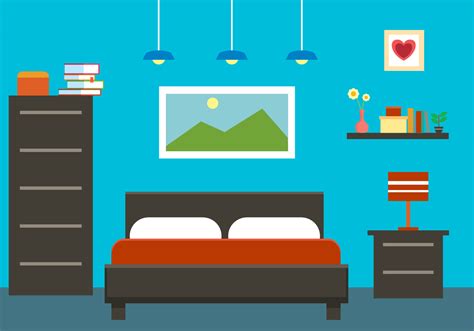 Flat Bedroom Interior Vector Illustration Download Free Vector Art