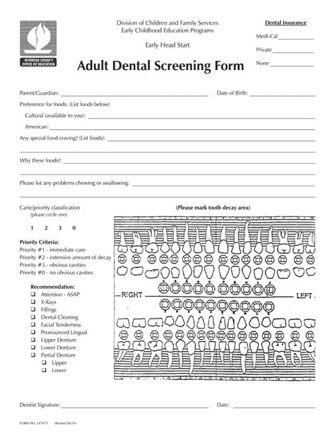 Dental Screening Form Fill Online Printable Fillable