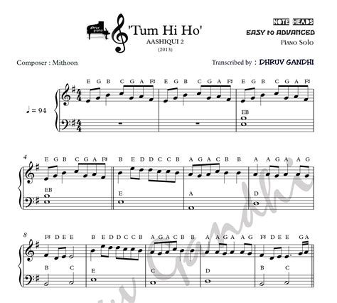 Tum Hi Ho Sheet Music English Notes Midi Piano Tutorial