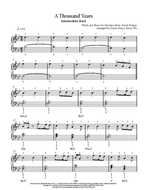 A Thousand Years By Christina Perri Sheet Music Lesson Intermediate