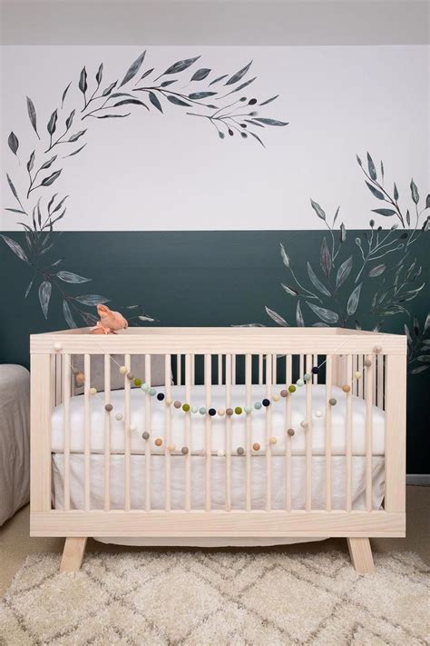 Modern Forest Woodland Nursery With Wreath Mural In Forest Hunter Green