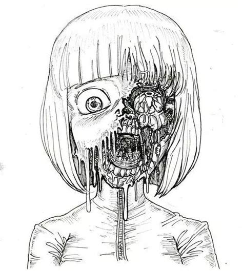 Scary Art Black And White Anime Creepy Horror Draw Manga Skull Melting