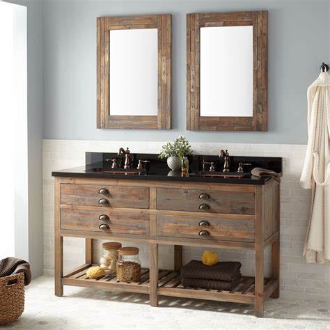 This is wooden bathroom sink made out of wood. 60" Benoist Reclaimed Wood Console Double Vanity for Rectangular Undermount Sink - Gray Wash ...