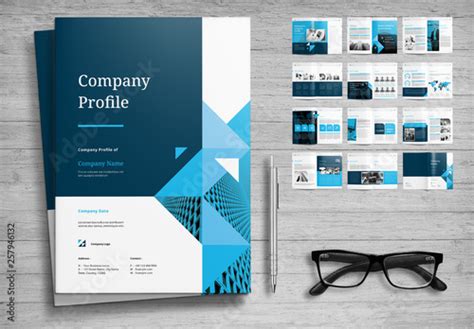 Company Profile Layout With Blue Accents Stock Template Adobe Stock