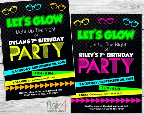 Printable Neon Invitation Glow Neon Bright Party Birthday