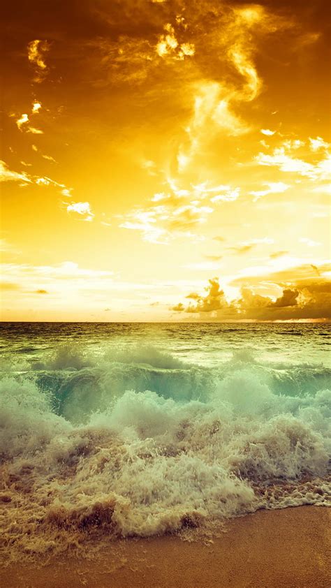 Sunset Waves Nature Sea Sunshine Waters Hd Phone Wallpaper Peakpx
