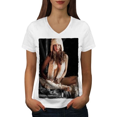 Wellcoda Nude Woman Hot Girl Sexy Womens V Neck T Shirt Lady Graphic