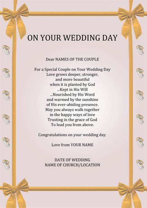 Your Wedding Day Personalised Poetry T Wedding Poems