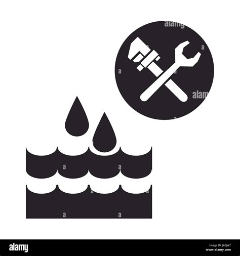 Black Silhouette Drops Falling Into The Water With Wrench Tools Vector