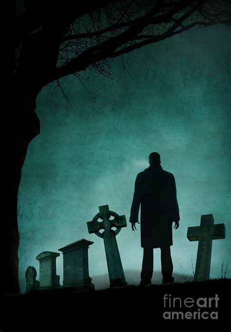 Sinister Man In Silhouette Standing In A Graveyard Photograph By Lee