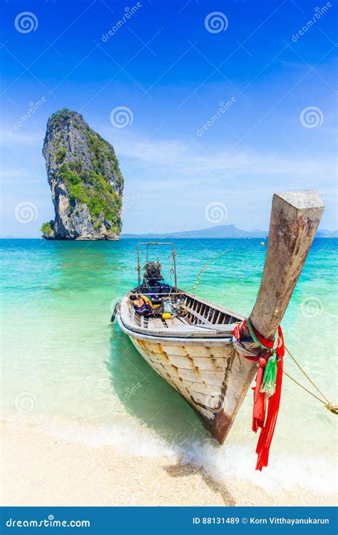 Thailand Summer Travel Sea Thai Old Wood Boat At Sea Beach Krabi Phi