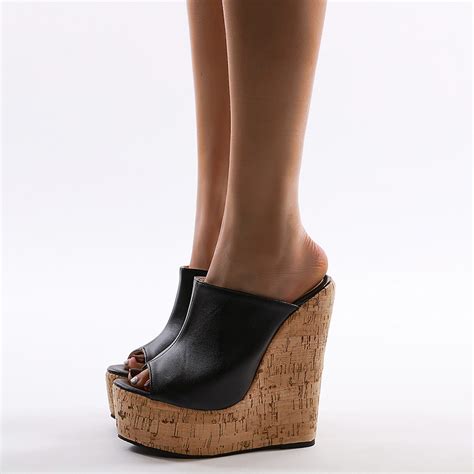Women Cork Wedge Sandals High Heel Platform Shoes Mules Slipper Casual