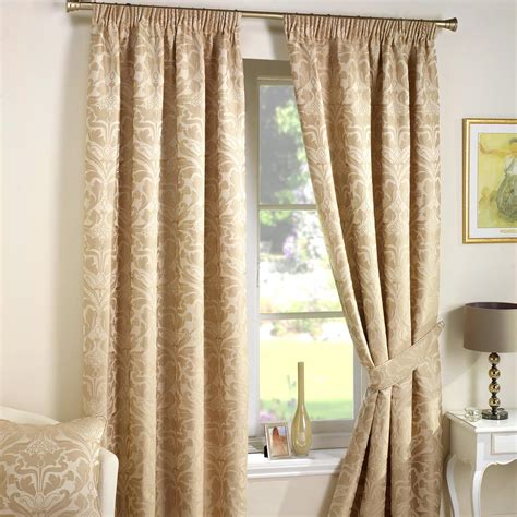 Just Contempo Luxury Jacquard Pencil Pleat Lined Curtains Cream 46x54