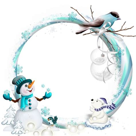 Round Transparent Blue Png Christmas Frame With Snowman
