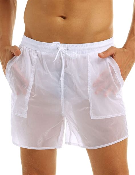 Yizyif Mens Sheer See Through Beach Shorts Swimming Trunks With Bulit
