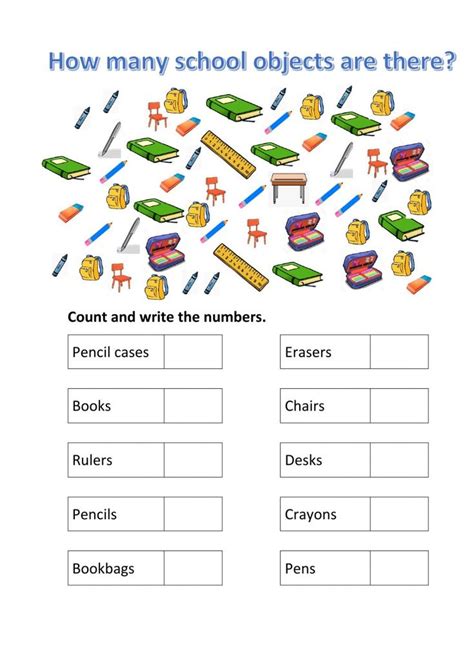 A Worksheet With Different Objects And Numbers For The Students To Use