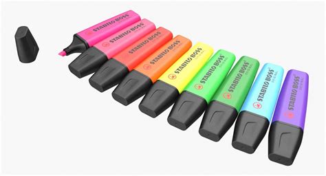 Highlighter Markers Set 9 Unique Colors 3d Model 3d Molier International