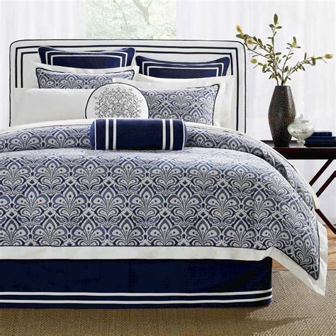 Navy Blue And White Comforter Set Bed And Bath Home Bedding