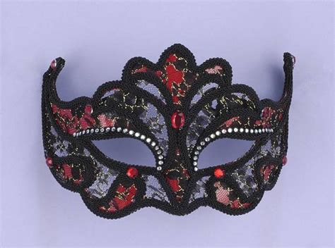 Black And Red Lace Venetian Mask Jewels Mardi Gras Lace Masquerade