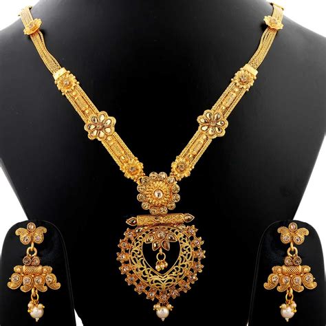 Buy Silver Shine Gold Plated Traditional Long Necklace Set