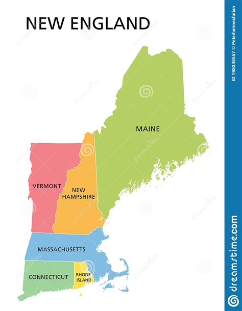 New England Region Colored Map A Region In The United