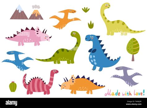 Cute Dinosaurs Collection Isolated Elements Set For Your Design