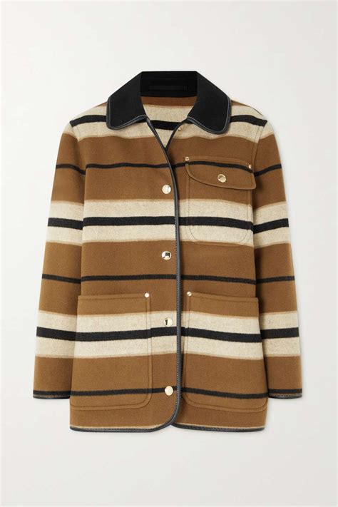 Burberry Leather Trimmed Striped Wool Jacket Net A Porter Us