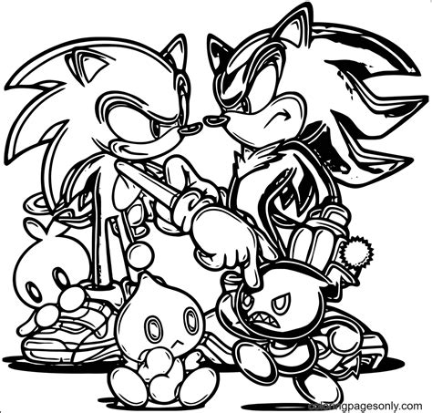 Super Sonic With Super Shadow And Cheese Coloring Page Free Printable