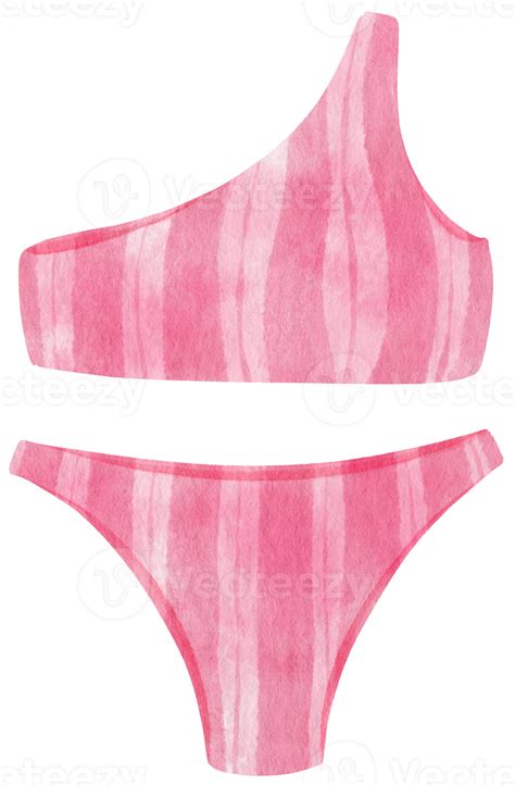 Pink Stripes Two Piece Bikini Swimsuits Watercolor Style For Decorative