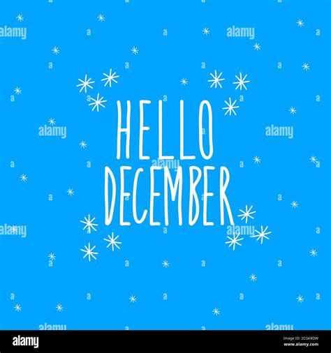 Hello December Lettering On A Blue Background Vector Stock