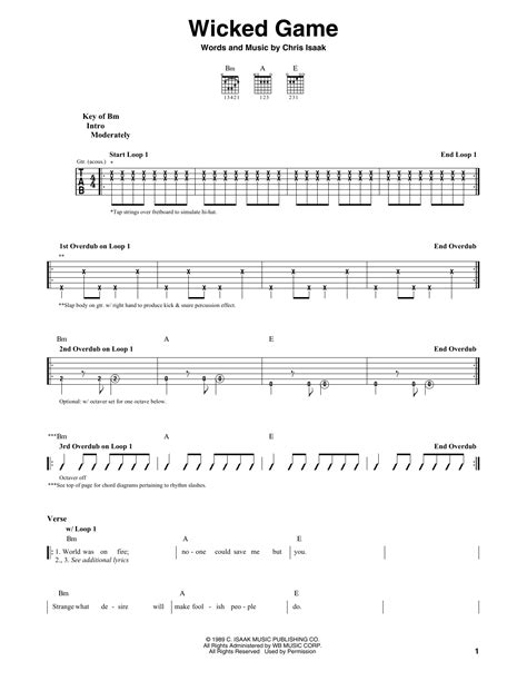 Wicked Game By Chris Isaak Guitar Lead Sheet Guitar Instructor