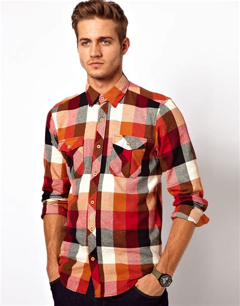 Lyst Asos Solid Check Shirt In Brushed Flannel In Red For Men