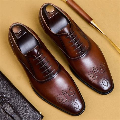 Italian Man Formal Dress Medallion Brogue Shoes Luxury Genuine Leather