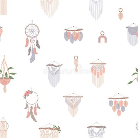 Vector Seamless Pattern With Illustrations In Boho Style Bohemian