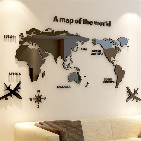 Modern World Map Acrylic Decorative 3d Wall Sticker For Living Room