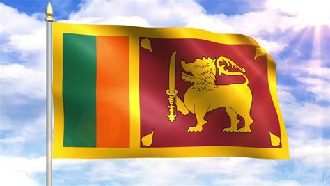 Flag Of Sri Lanka With Fabric Structure Against A Cloudy Sky Stock