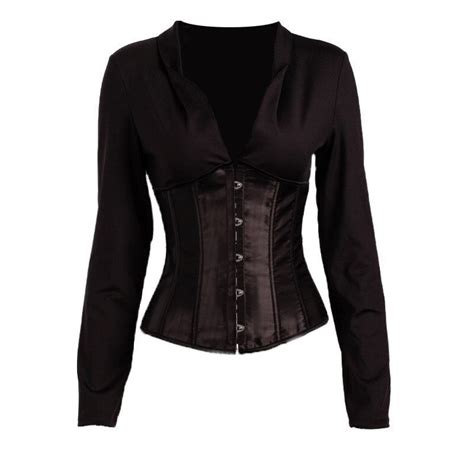 Black Long Sleeve Corset Top Mussecco