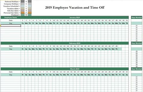 Time Off Calendar Worksheet Example Calendar Printable