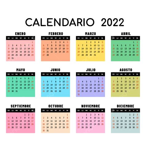Calendario Español En Color 2022 Png 2022 Calendario Grabación Png