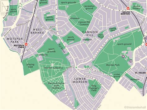 Merton London Borough Retro Map Giclee Print Mike Hall Maps
