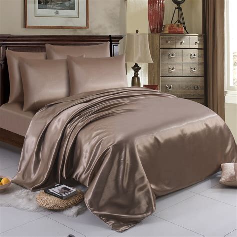 6 Pcs Satin Silk Bedding Set Duvet Cover Fitted Sheet And 4 Pillow Cases All Sizes Ebay