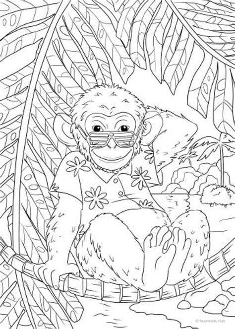 Monkey Printable Adult Coloring Page From Favoreads Etsy
