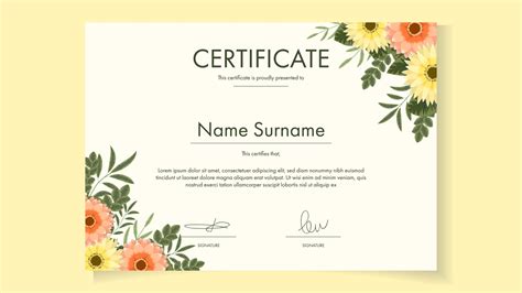 Flower Floral Certificate Template For Achievements Graduation Diploma