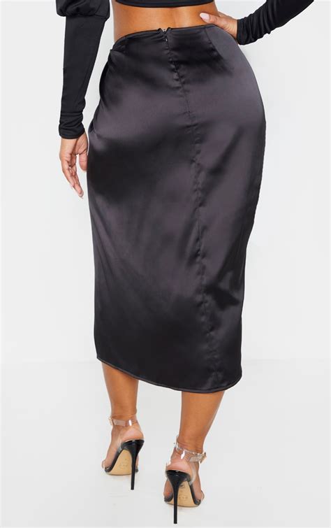 Black Satin Twist Front Midi Skirt Skirts Prettylittlething