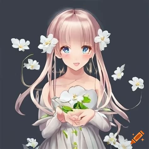 Cute Anime Girl Holding A Jasmine Flower