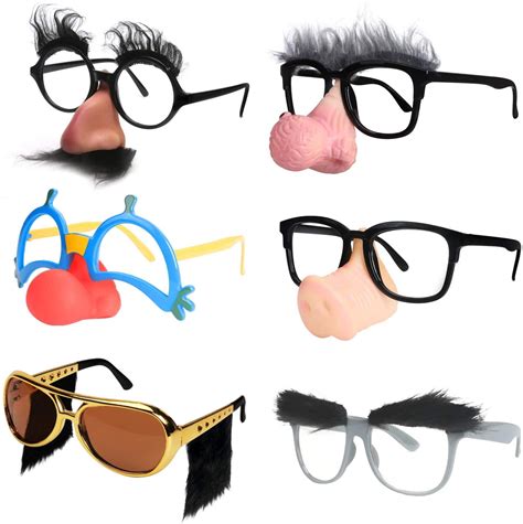 Htooq Funny Disguise Glasses Groucho Marx Mustache Glasses Kit 6 Pairs Novelty Clown